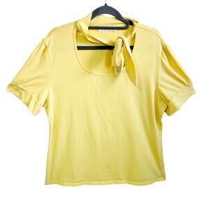 Belle Poque Womens 2XL Parisian Neck Tie Blouse Buttercup Yellow Preppy Coquette